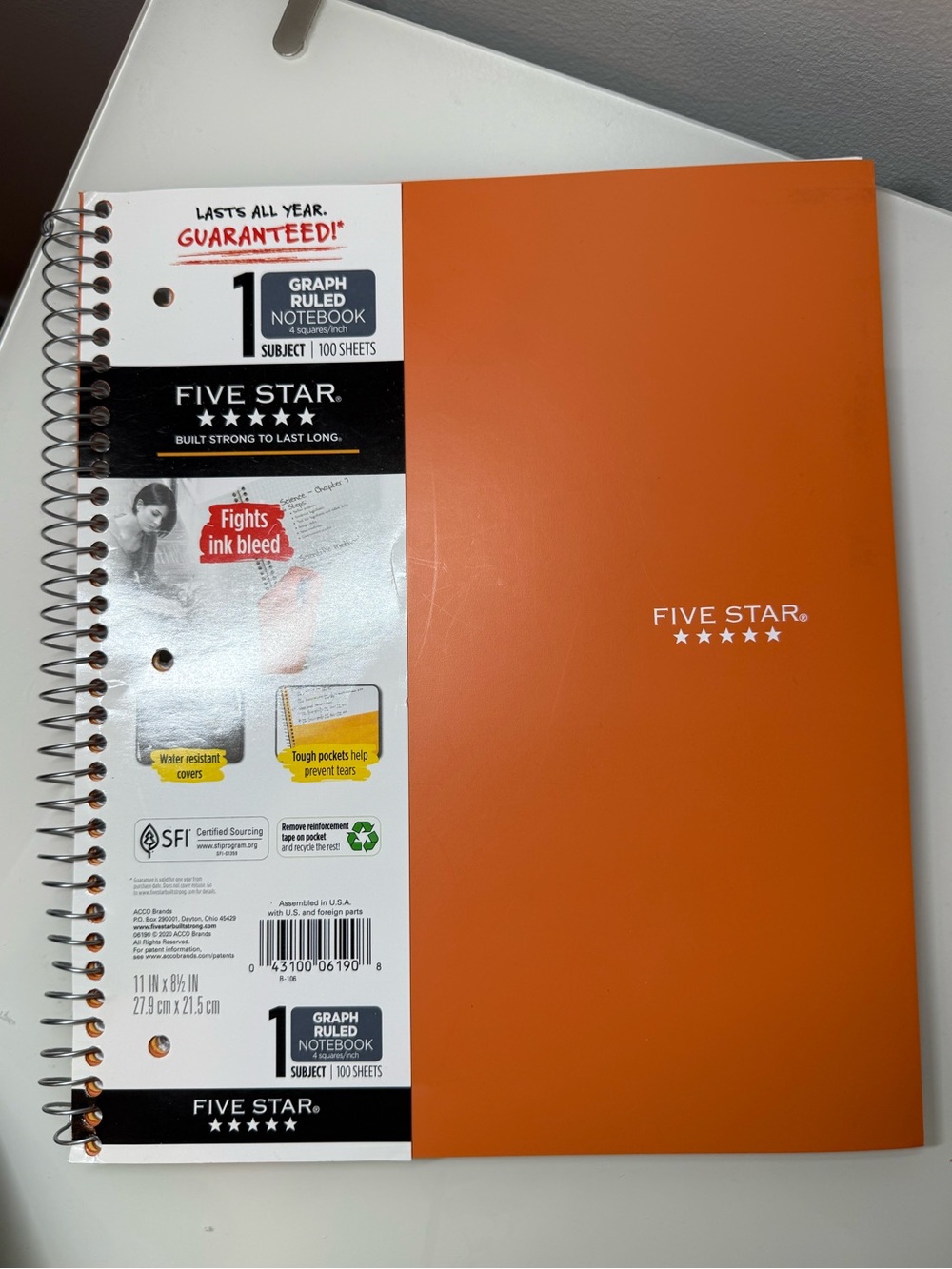 Five Star Spiral 1-Subject Graph Notebook - Orange